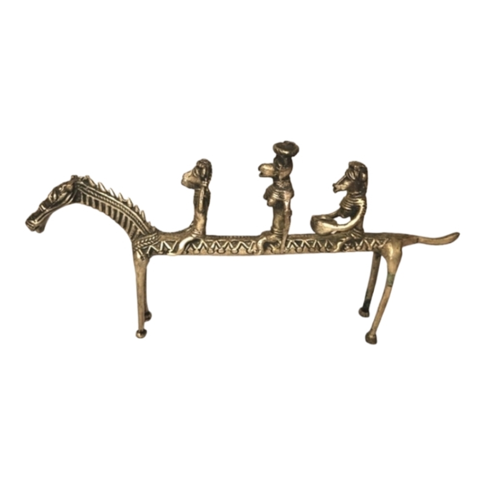 Cast bronze African tribal sculpture horse and riders
